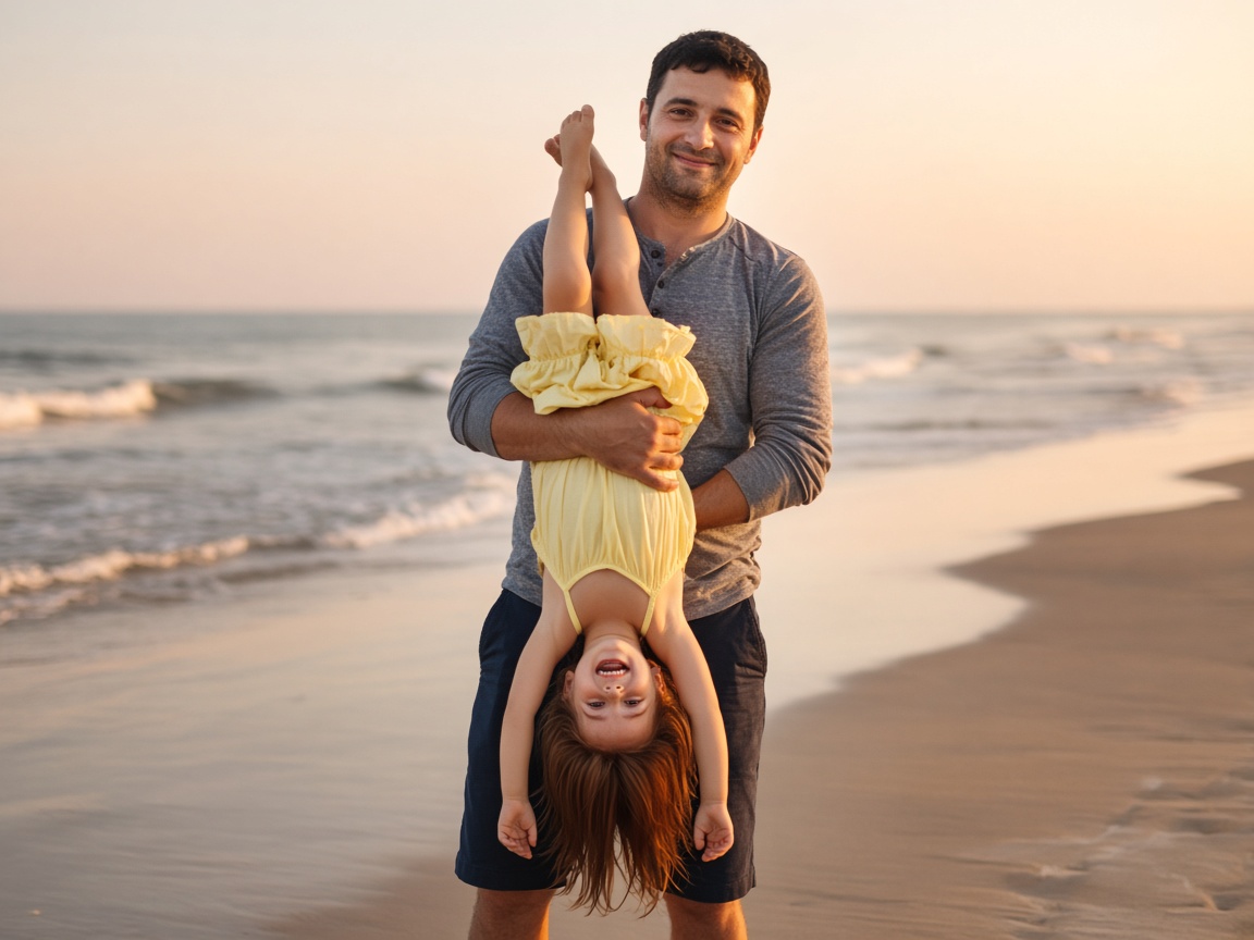 Father holding his daughter on the beach, IUL for retirement